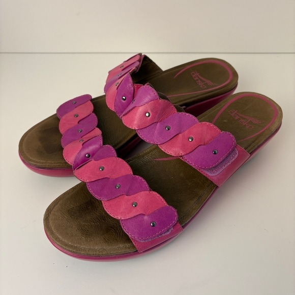 Dansko Shoes - Dansko Pink Purple Braided Slip On Sandals Colorful Elegant